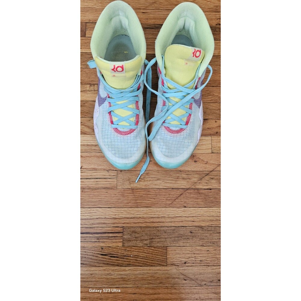 Nike KD 12 Light Blue Yellow Pink Polka Dot Mid Top Basketball Sneakers